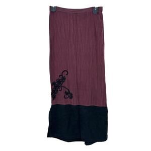 David‎ Dart Skirt Womens Small Burgundy Black Maxi Embroidered Artsy Side Slits